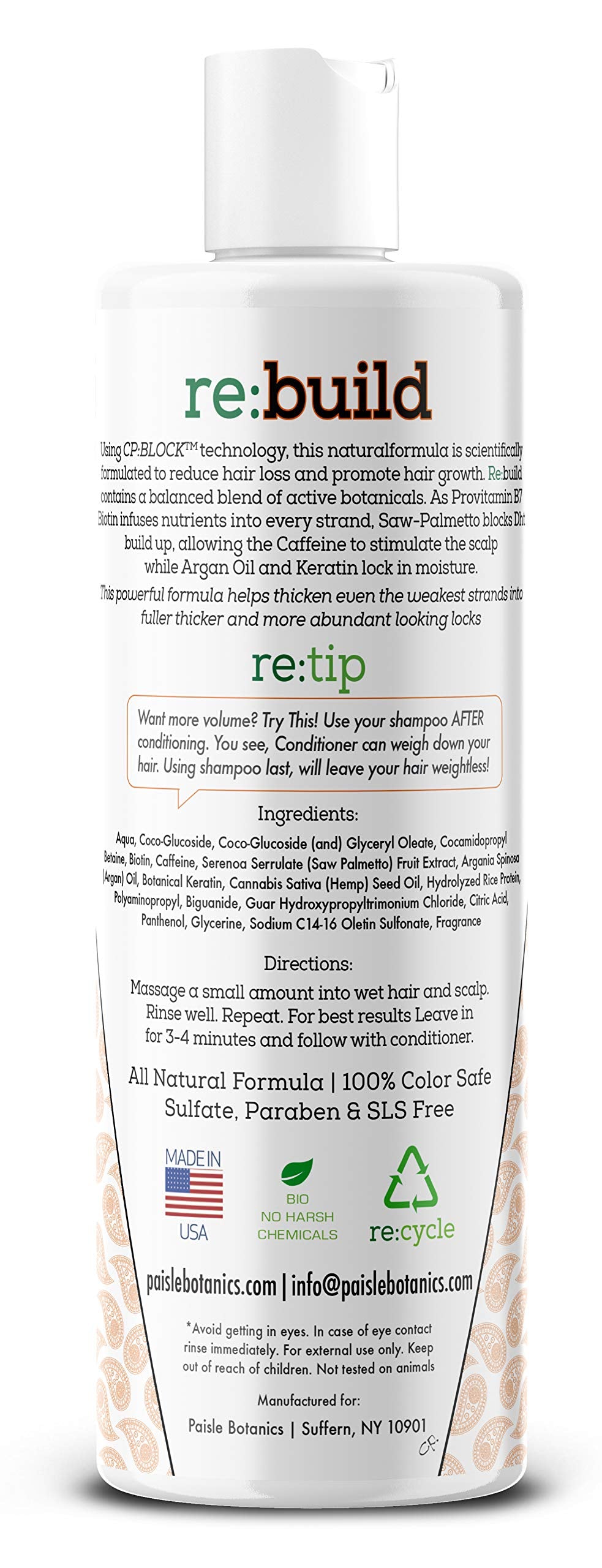 Paisle Botanics bottle label closeup sulfate-free formula