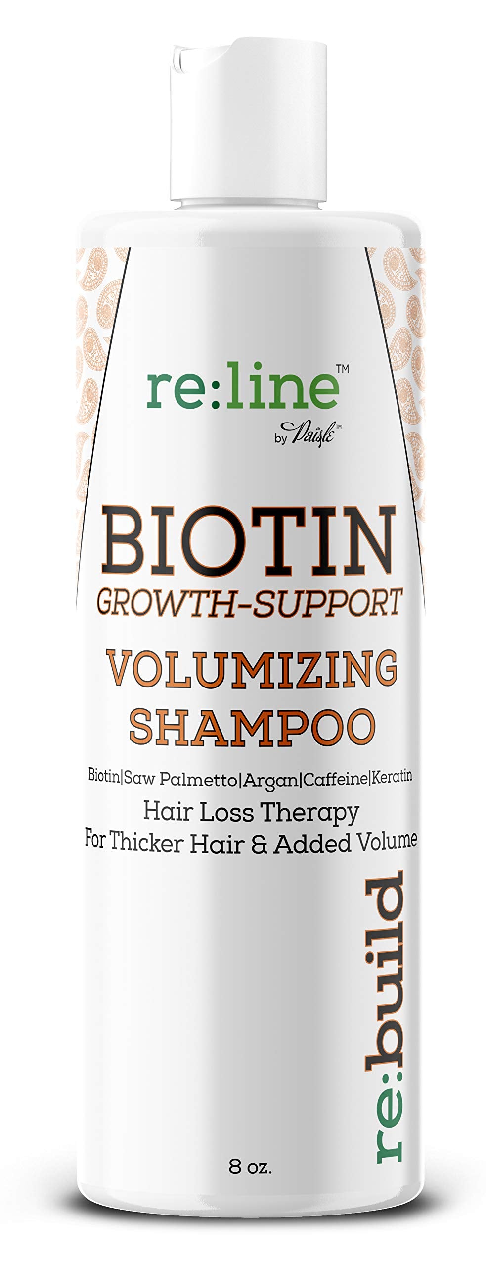 Paisle Botanics volumizing biotin shampoo bottle pouring for fuller-looking hair