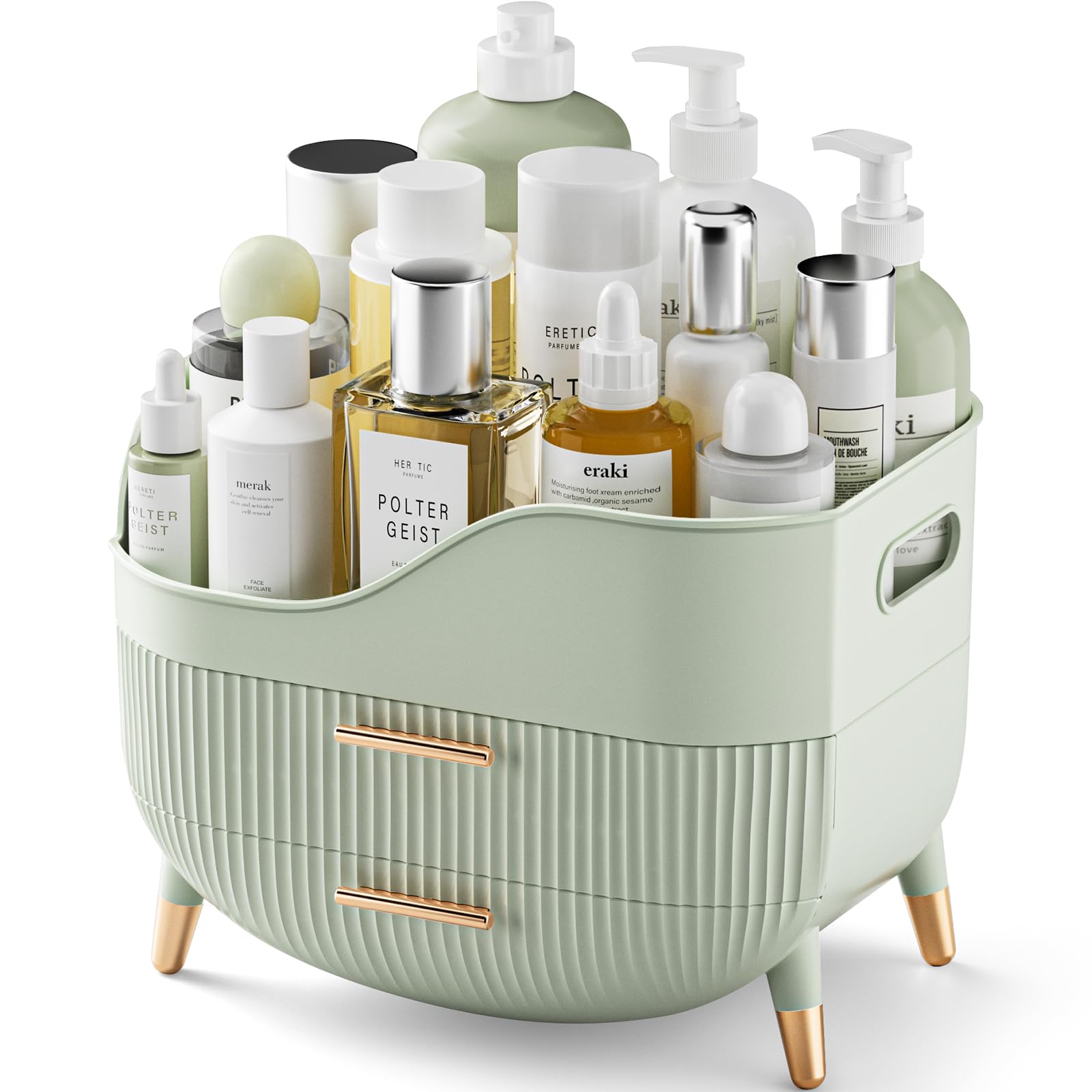 Pajiriona makeup organizer with drawers neatly arranged on a vanity.