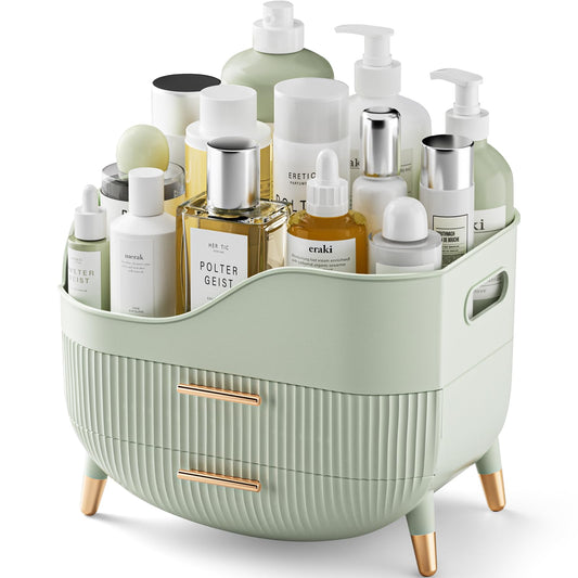 Pajiriona makeup organizer with drawers neatly arranged on a vanity.