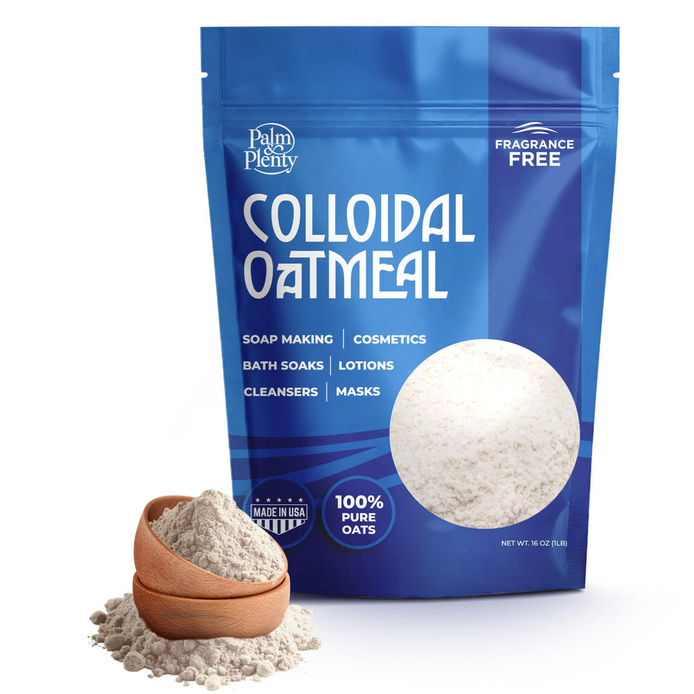 Palm and Plenty colloidal oatmeal powder in a 16oz package for DIY bath blends