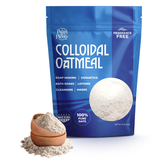 Palm and Plenty colloidal oatmeal powder in a 16oz package for DIY bath blends