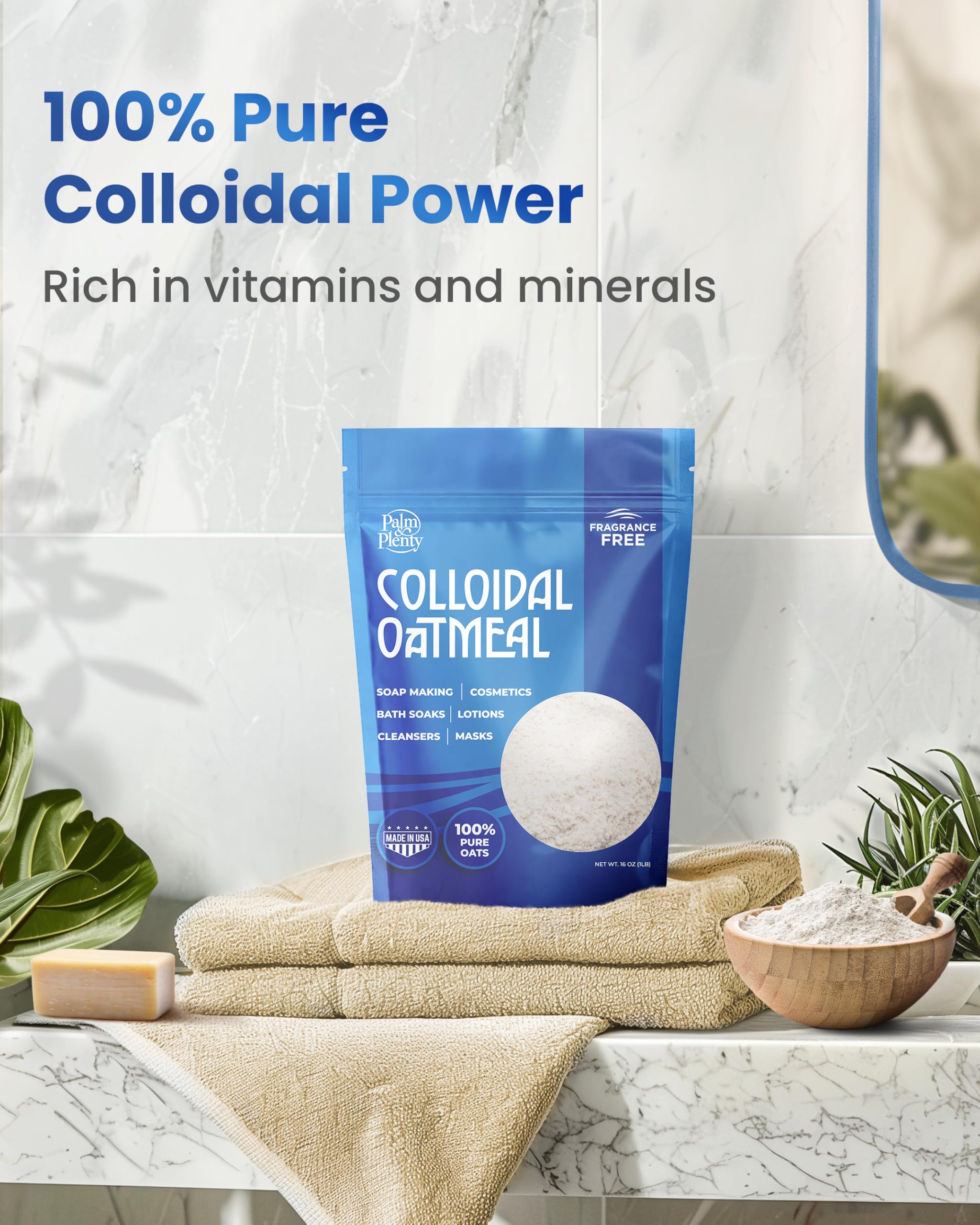 Palm and Plenty oats used as base for oatmeal bath bombs and soaps