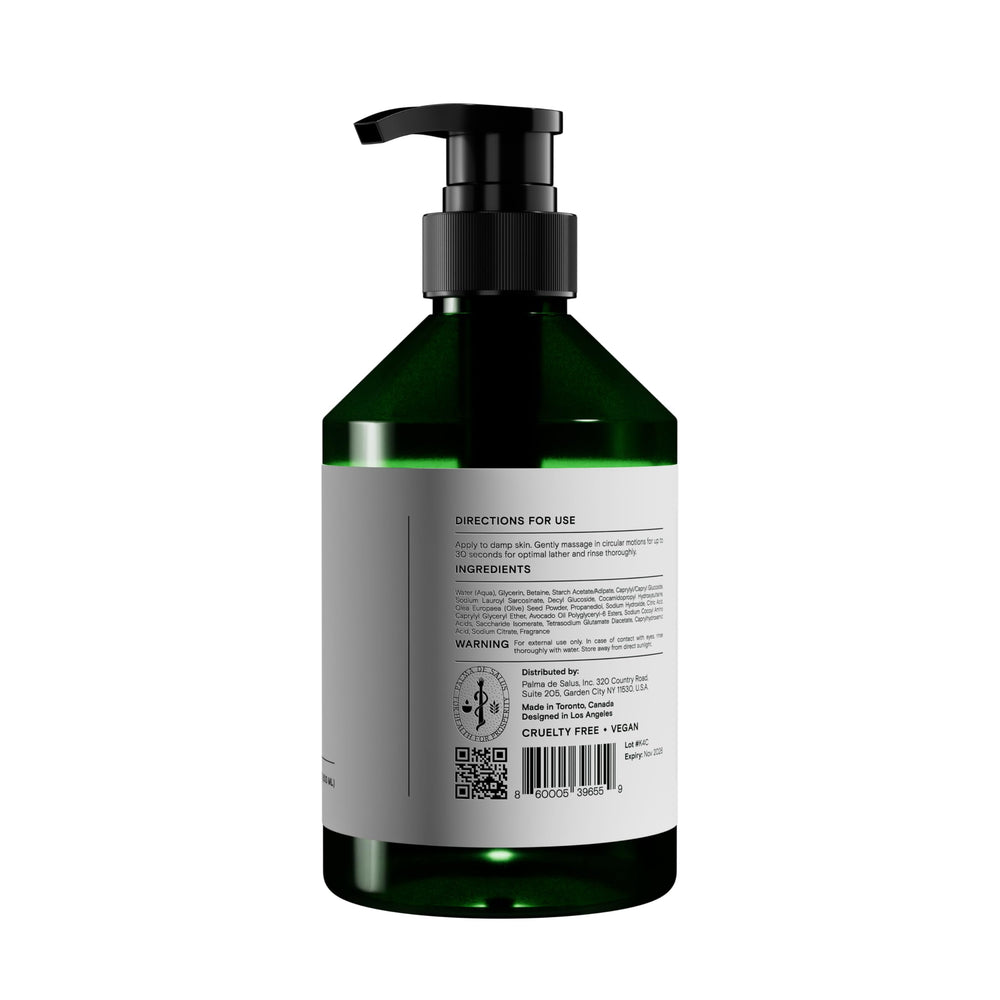 Palma de Salus Exfoliating Wash rich creamy lather forms on skin during wash.
