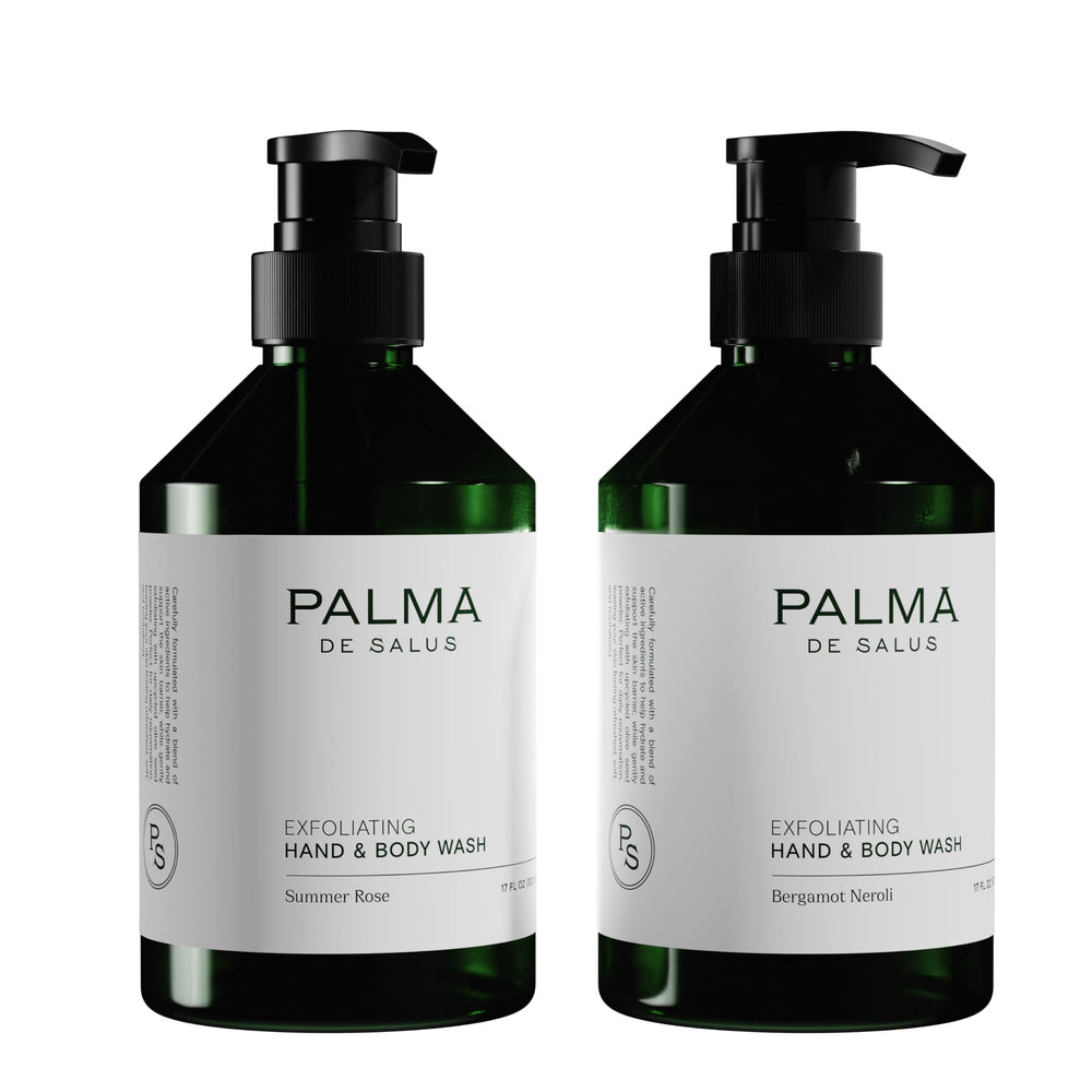 Palma de Salus 100% PCR bottle packaging highlights eco-friendly design.