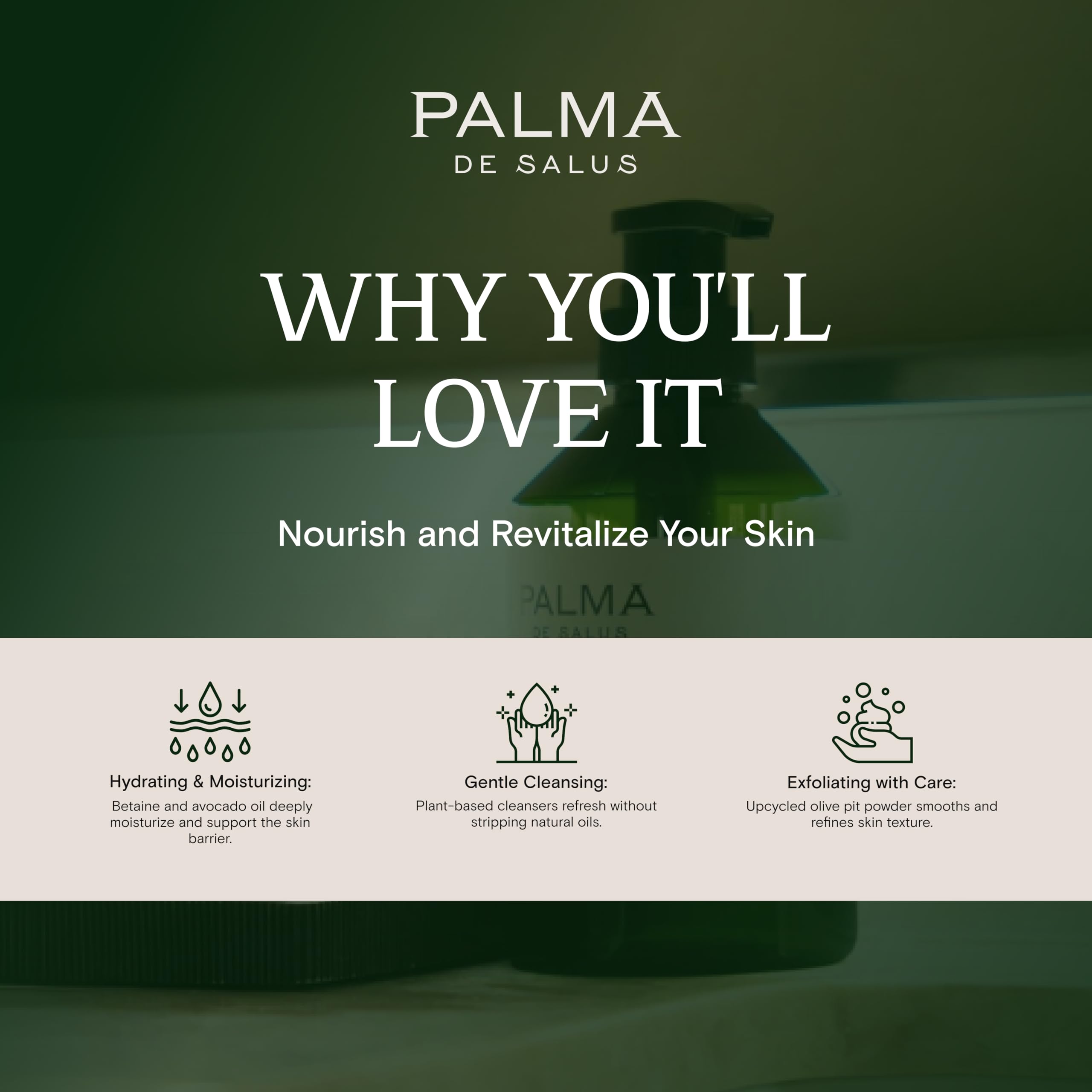 Palma de Salus Exfoliating Wash recyclable packaging reduces plastic waste.