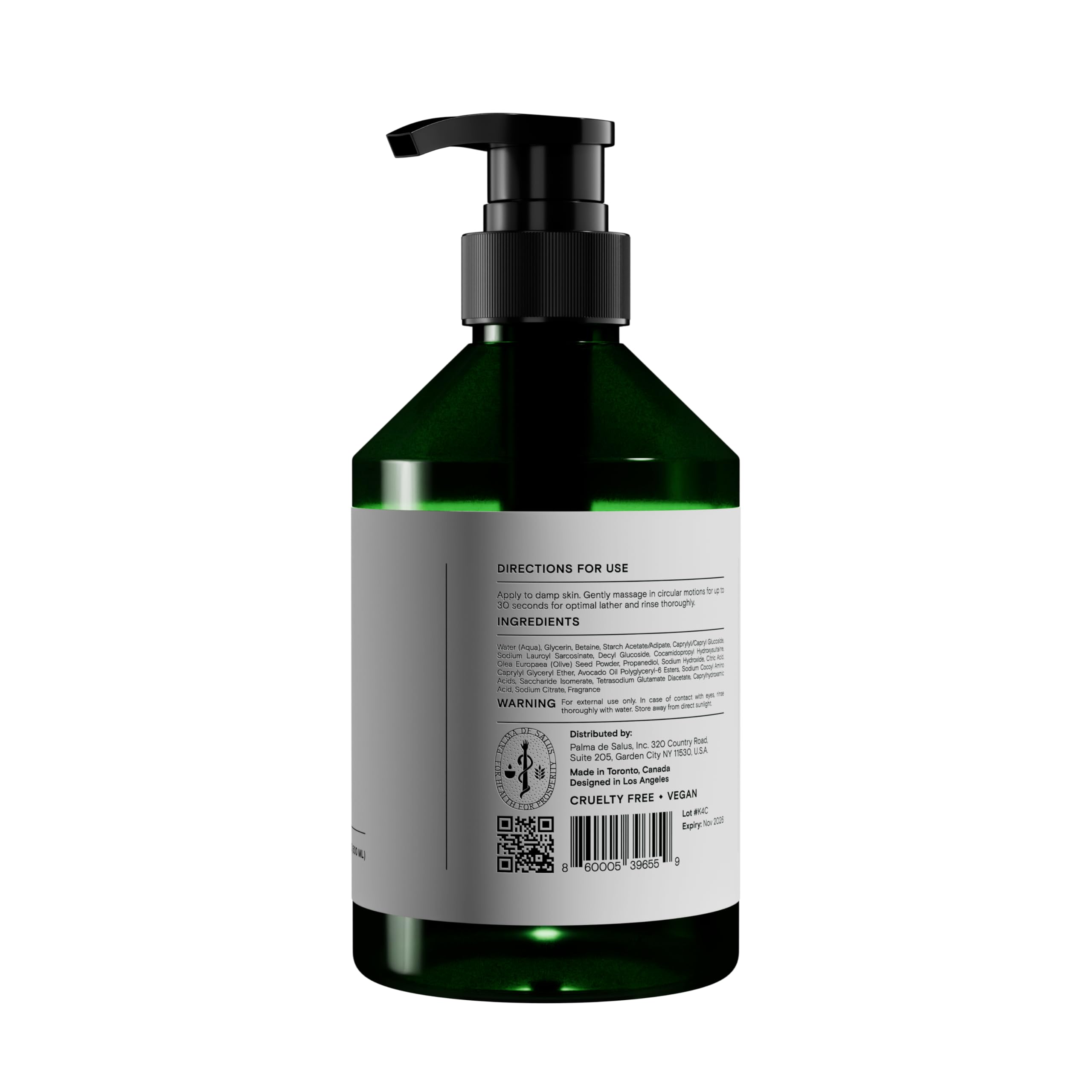 Palma de Salus exfoliating wash lather close-up with avocado oil for nourishing skin.