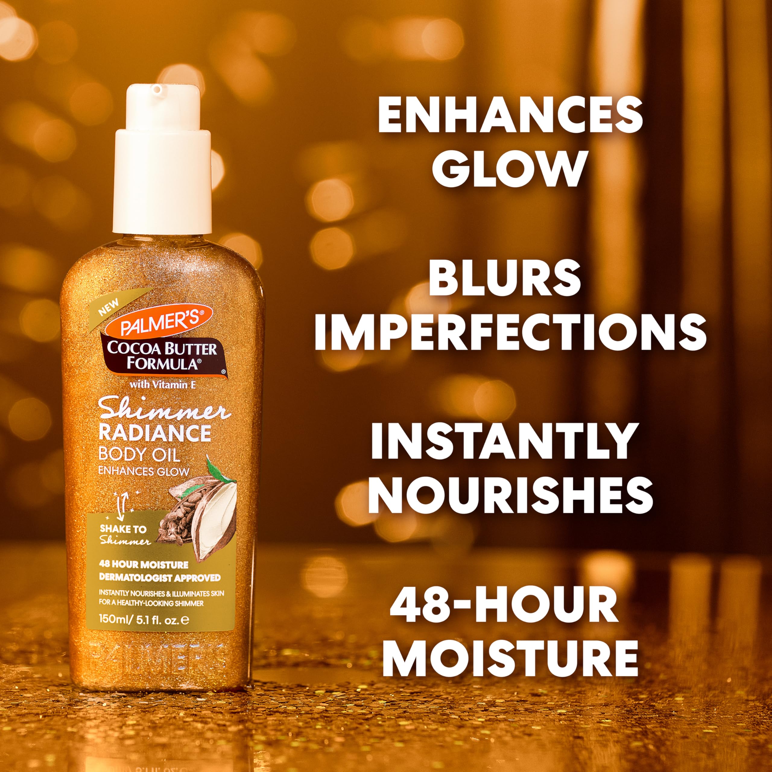 After-shower use of Palmer's shimmer oil adds a subtle glow to skin.