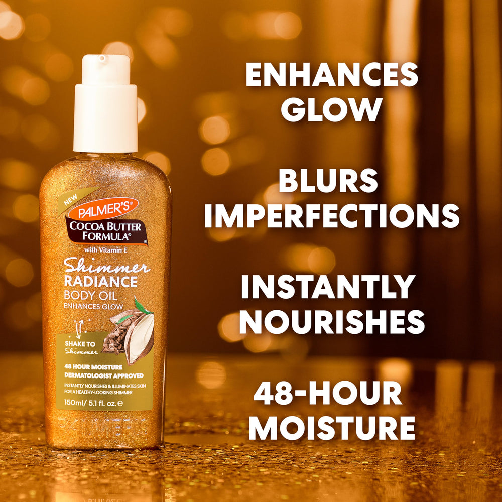 After-shower use of Palmer's shimmer oil adds a subtle glow to skin.