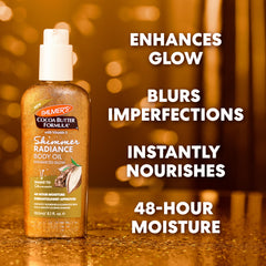 After-shower use of Palmer's shimmer oil adds a subtle glow to skin.