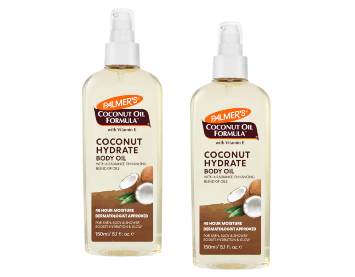 Palmer's Coconut Oil Formula Body Oil bottle pour for quick hydration.