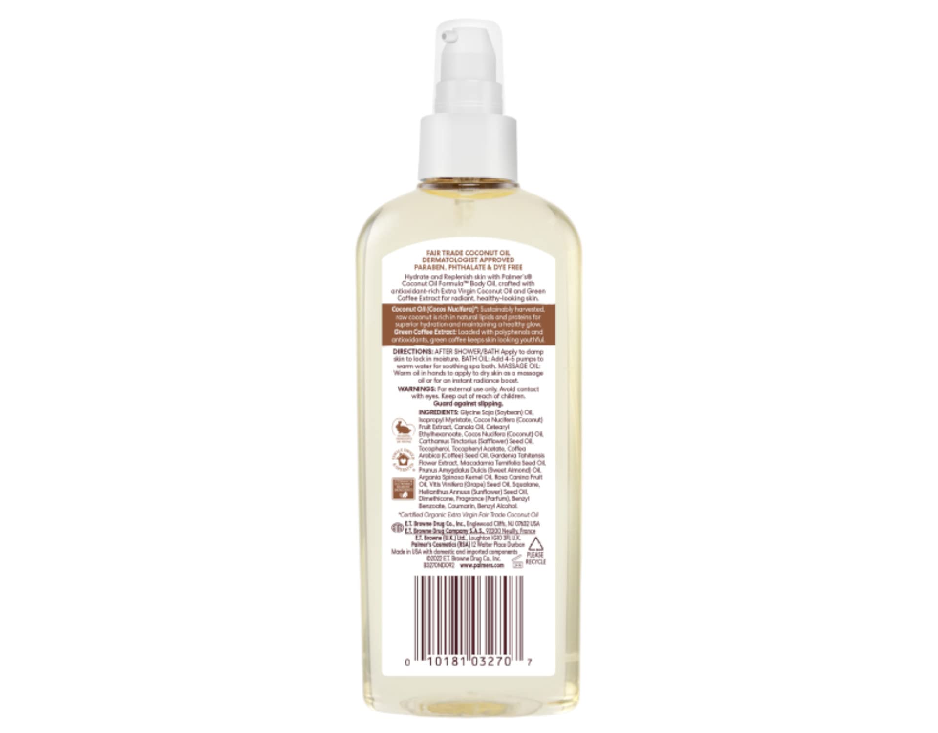 Palmer's Coconut Oil Formula Body Oil features rich texture for nourishing touch.