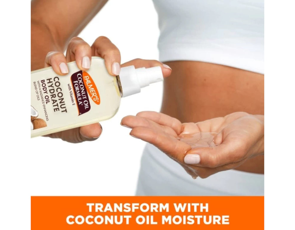 Palmer's Coconut Oil Formula Body Oil 5.1 oz bottle provides concentrated moisture.