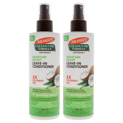Palmers coconut oil leave-in conditioner bottle for detangling and frizz control.