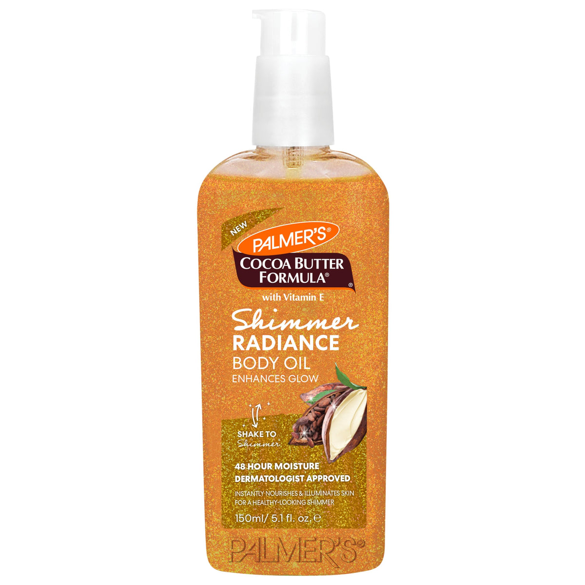Palmer's Shimmer Radiance Body Oil bottle delivers a luminous glow.