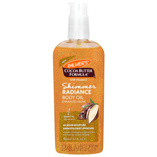 Palmer's Shimmer Radiance Body Oil bottle delivers a luminous glow.