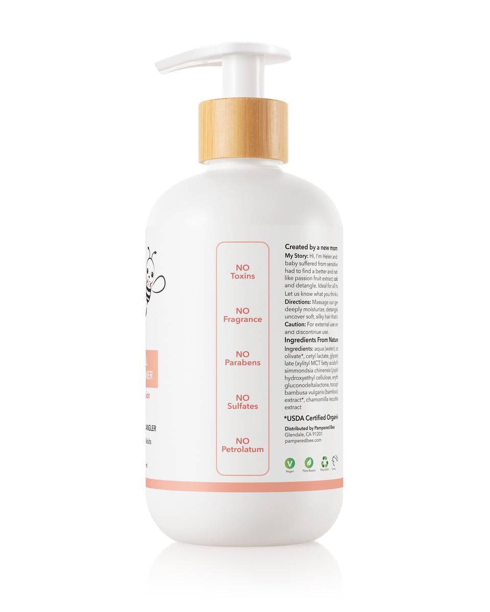 Pampered Bee kids hair conditioner application helping with detangling after bath.