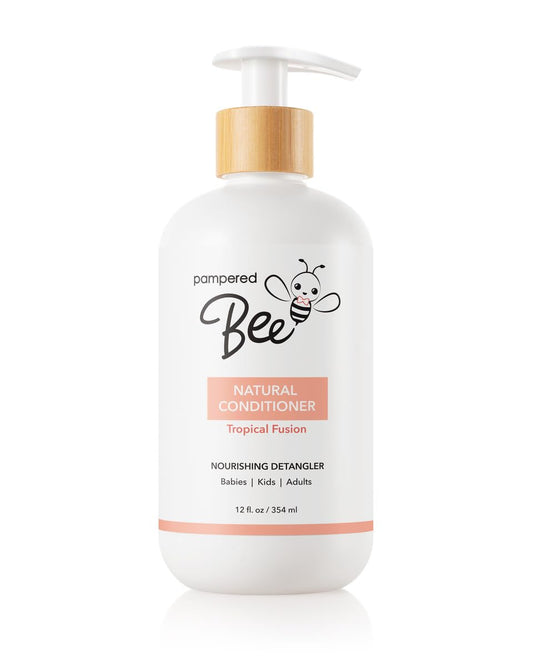 Pampered Bee Tropical Fusion conditioner bottle ready for gentle detangling for kids.