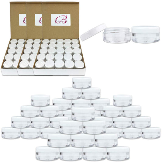 pana beauticom 5g round jar clear with white lid ideal for cosmetic samples and travel
