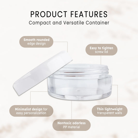 pana beauticom 5ml round jar clear for creams and balms, durable and reuseable