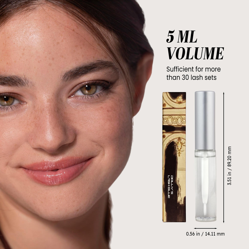PANA Dolly's Lash Glue in use during lash extension application for strong hold.