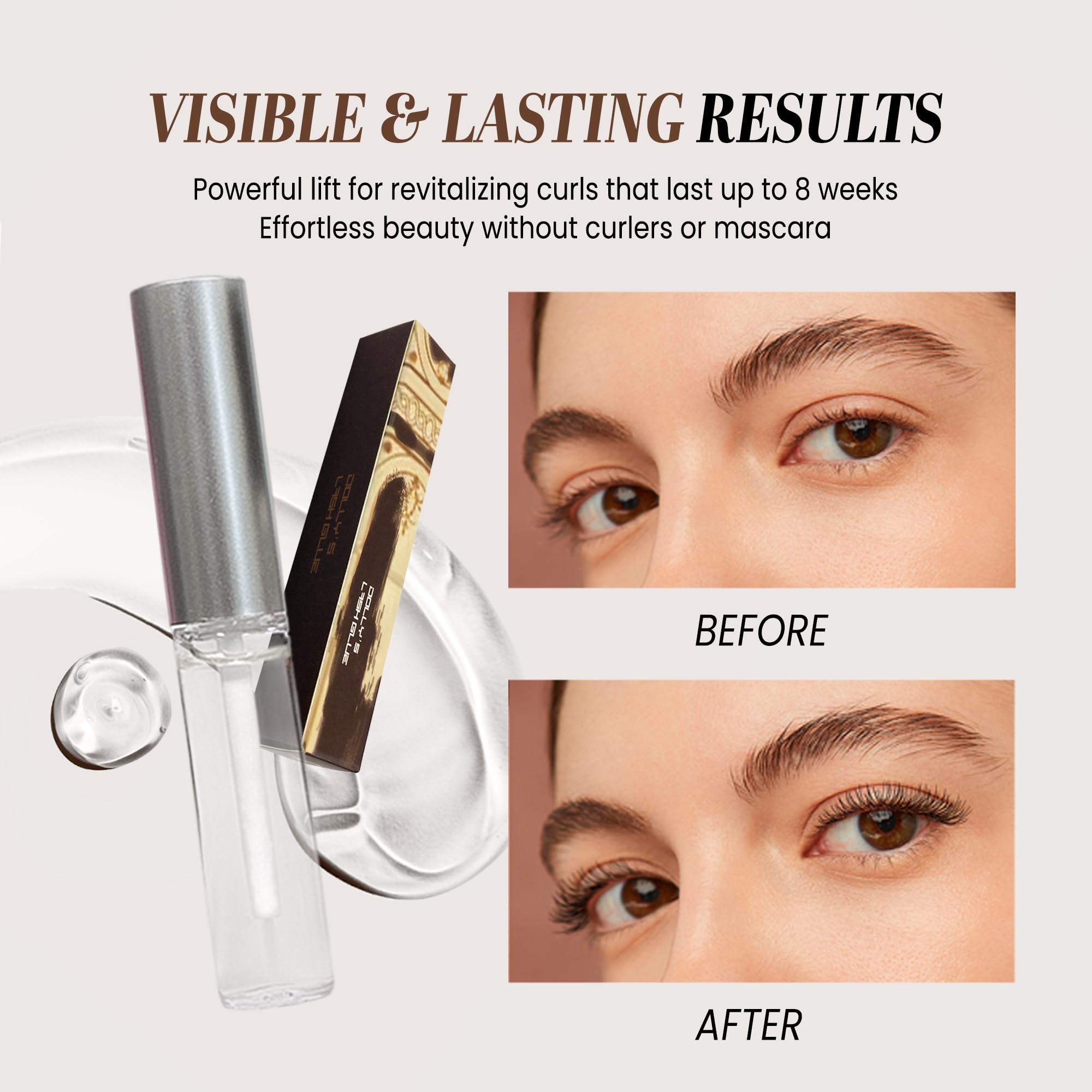 PANA Dolly's Lash Glue cap close-up highlighting compact, travel-friendly packaging and odorless formula.
