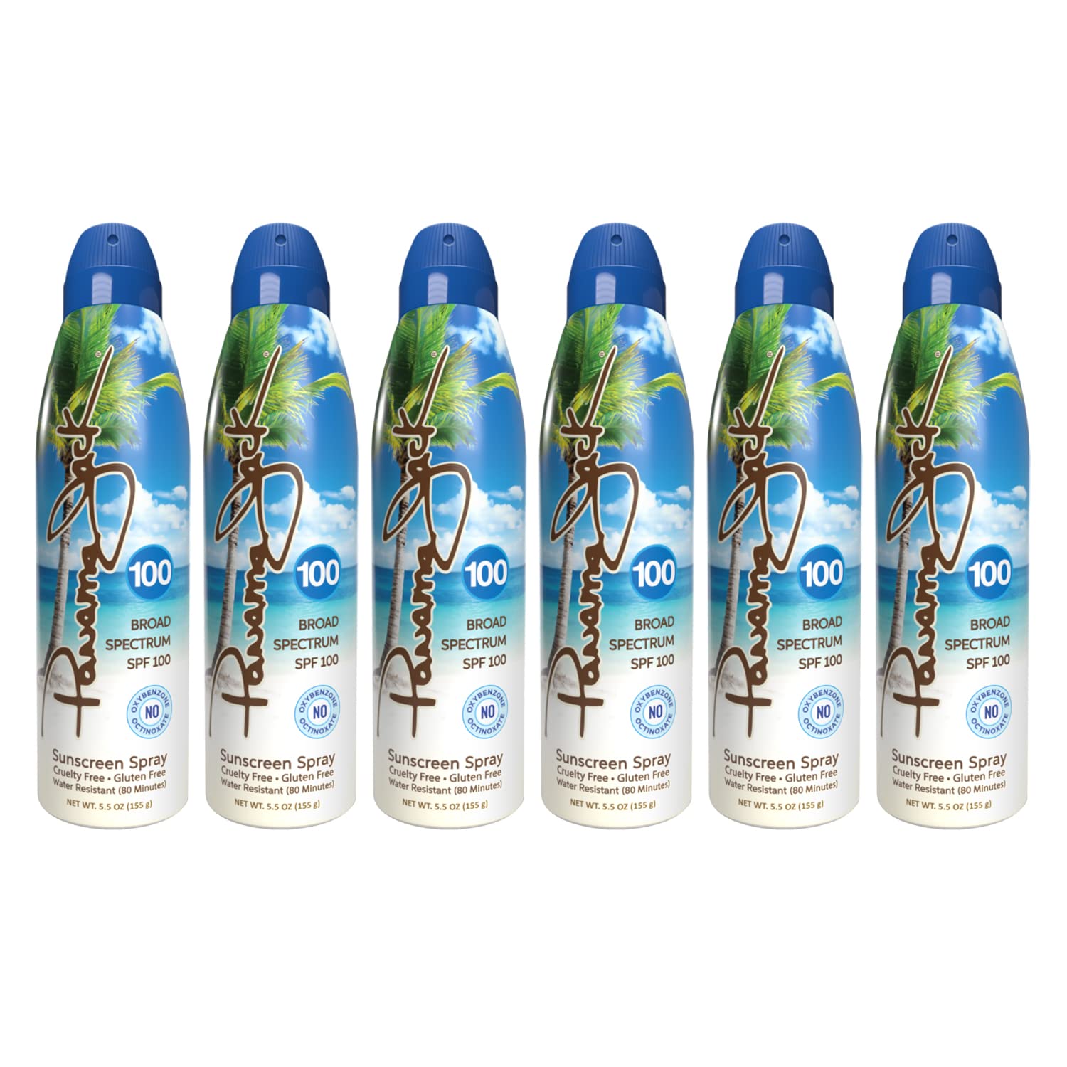 Panama Jack continuous spray SPF 100 bottle close-up showing broad spectrum protection