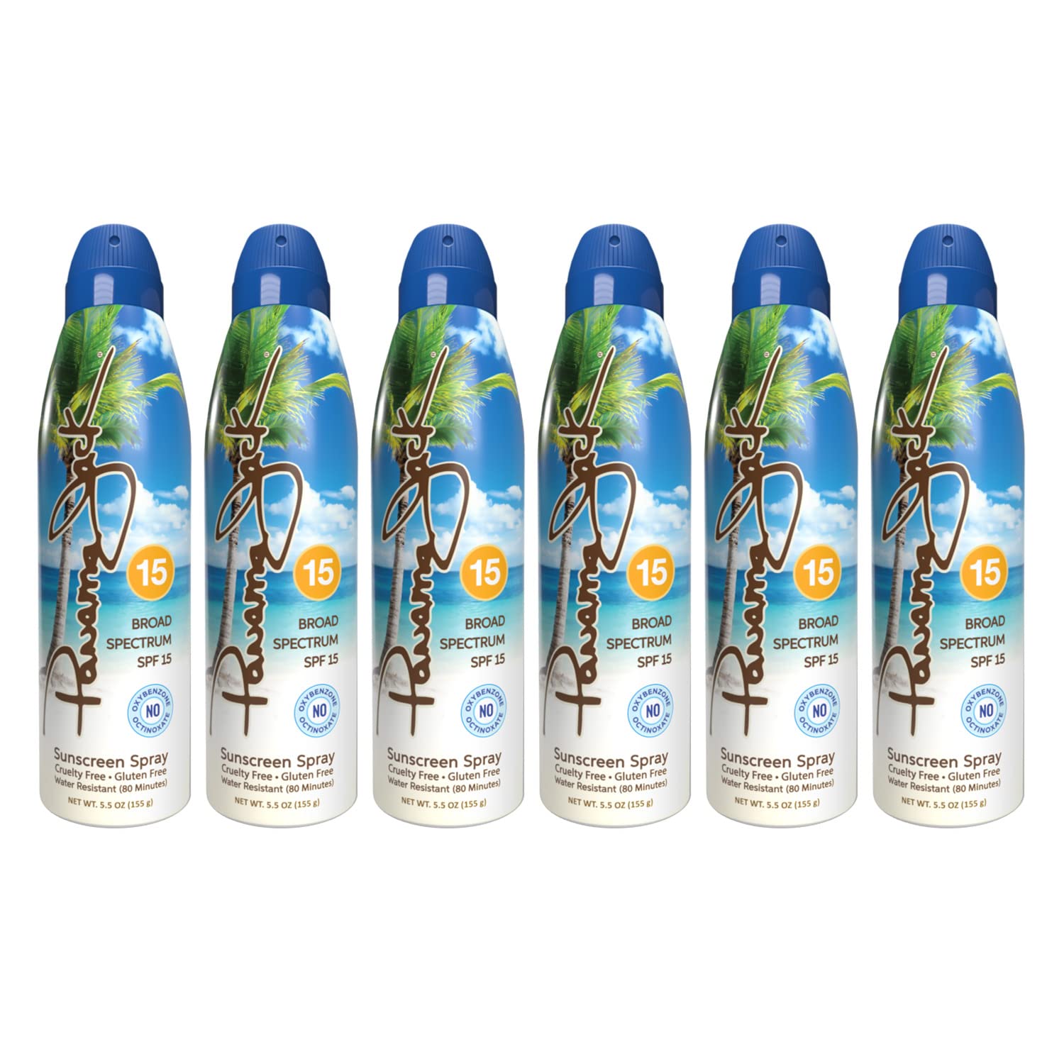 Panama Jack continuous spray SPF15 bottle for easy reapplication on the go