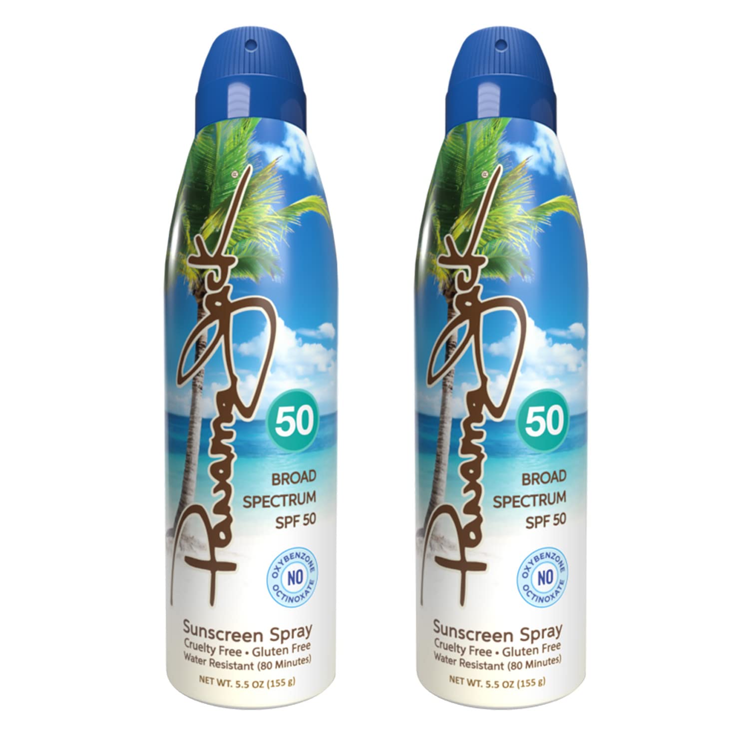 Panama Jack continuous spray SPF 50 bottle for easy application outdoors