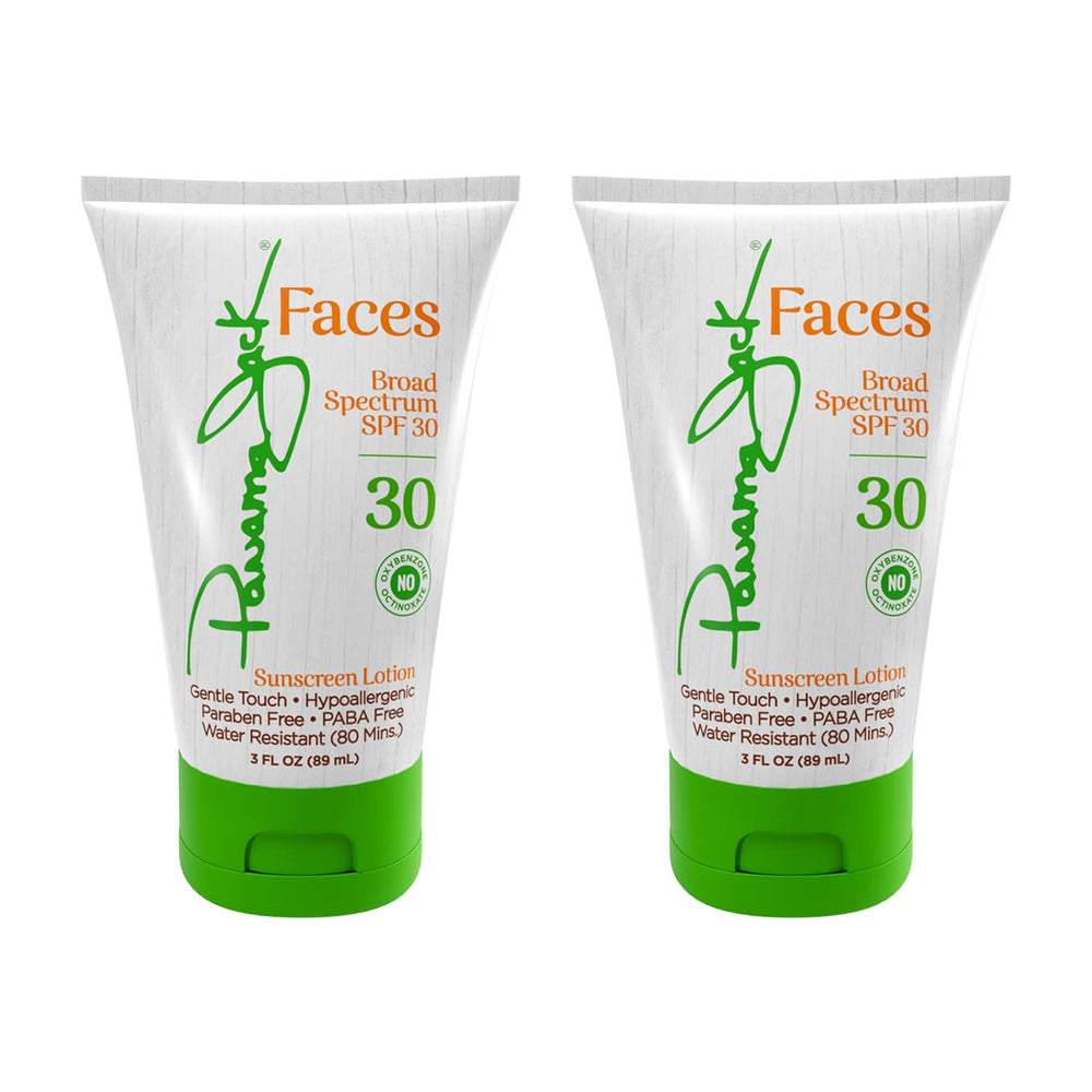 Panama Jack Faces sunscreen lotion bottle with SPF 30 for everyday sun protection.