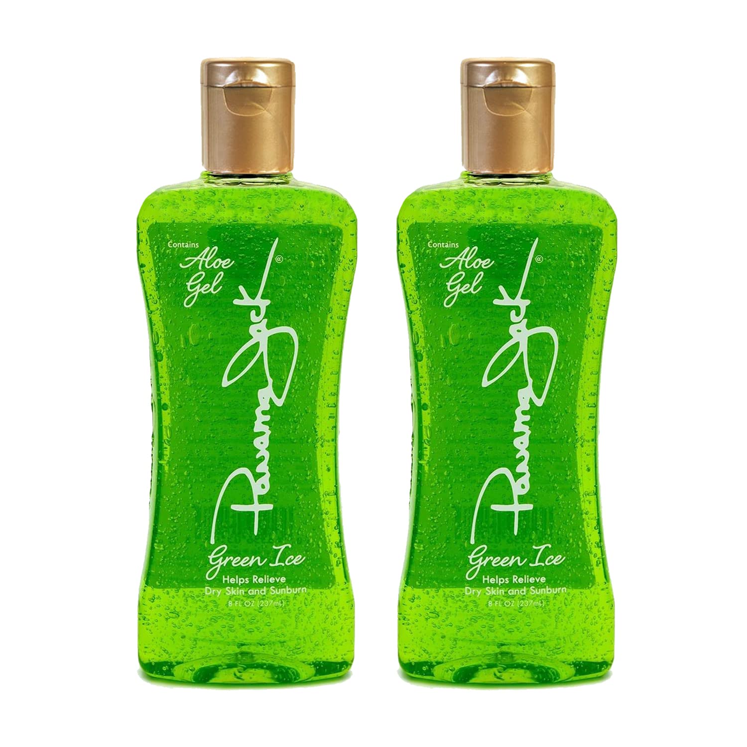 Panama Jack Green Ice Gel bottle pouring, soothing after-sun cooling