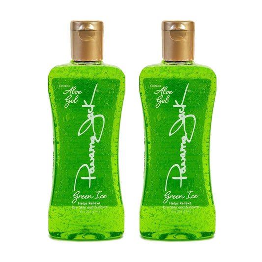 Panama Jack Green Ice Gel bottle pouring, soothing after-sun cooling