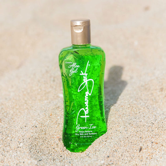 Panama Jack Green Ice Gel being applied to skin for hydration