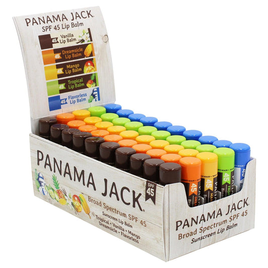 Panama Jack SPF 45 lip balm pack of 50 protects lips from sun and hydrates all day