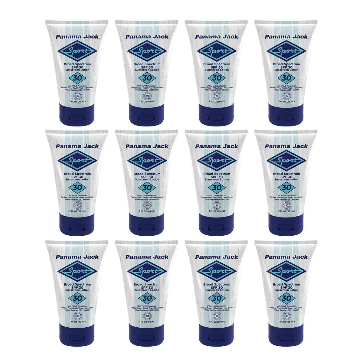 Panama Jack Sport Sunscreen bottle front view showing non-greasy protection for active days.