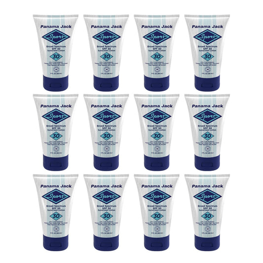 Panama Jack Sport Sunscreen bottle front view showing non-greasy protection for active days.