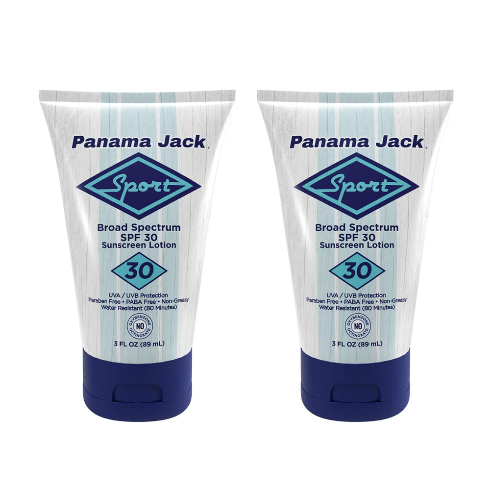 Panama Jack Sport sunscreen lotion broad-spectrum protection on skin.
