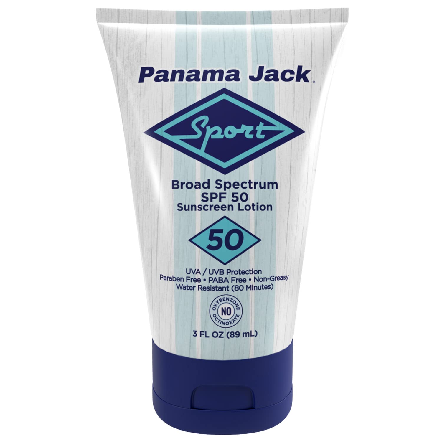 Panama Jack Sport Sunscreen Lotion SPF 50 label highlighting UVA UVB protection