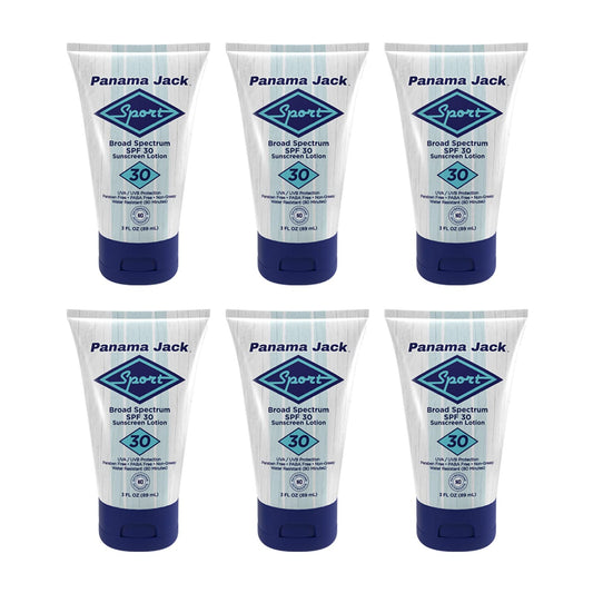 Panama Jack Sport sunscreen lotion bottle with SPF 30 for outdoor protection.