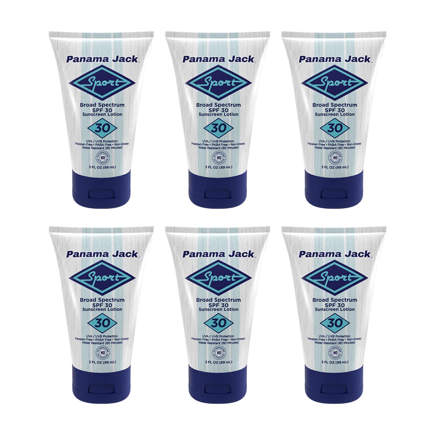Panama Jack water-resistance icon with SPF 30 indicating 80 minutes protection.