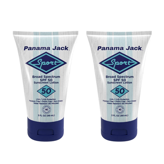Panama Jack Sport Sunscreen Lotion SPF 50 bottle front offers non-greasy protection