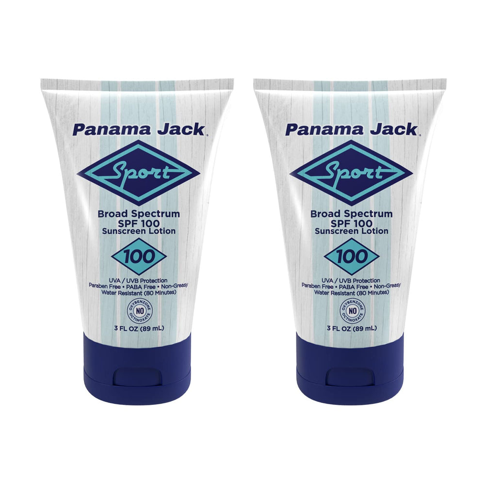 Panama Jack SPF100 2-pack demonstrates a portable sunscreen option.