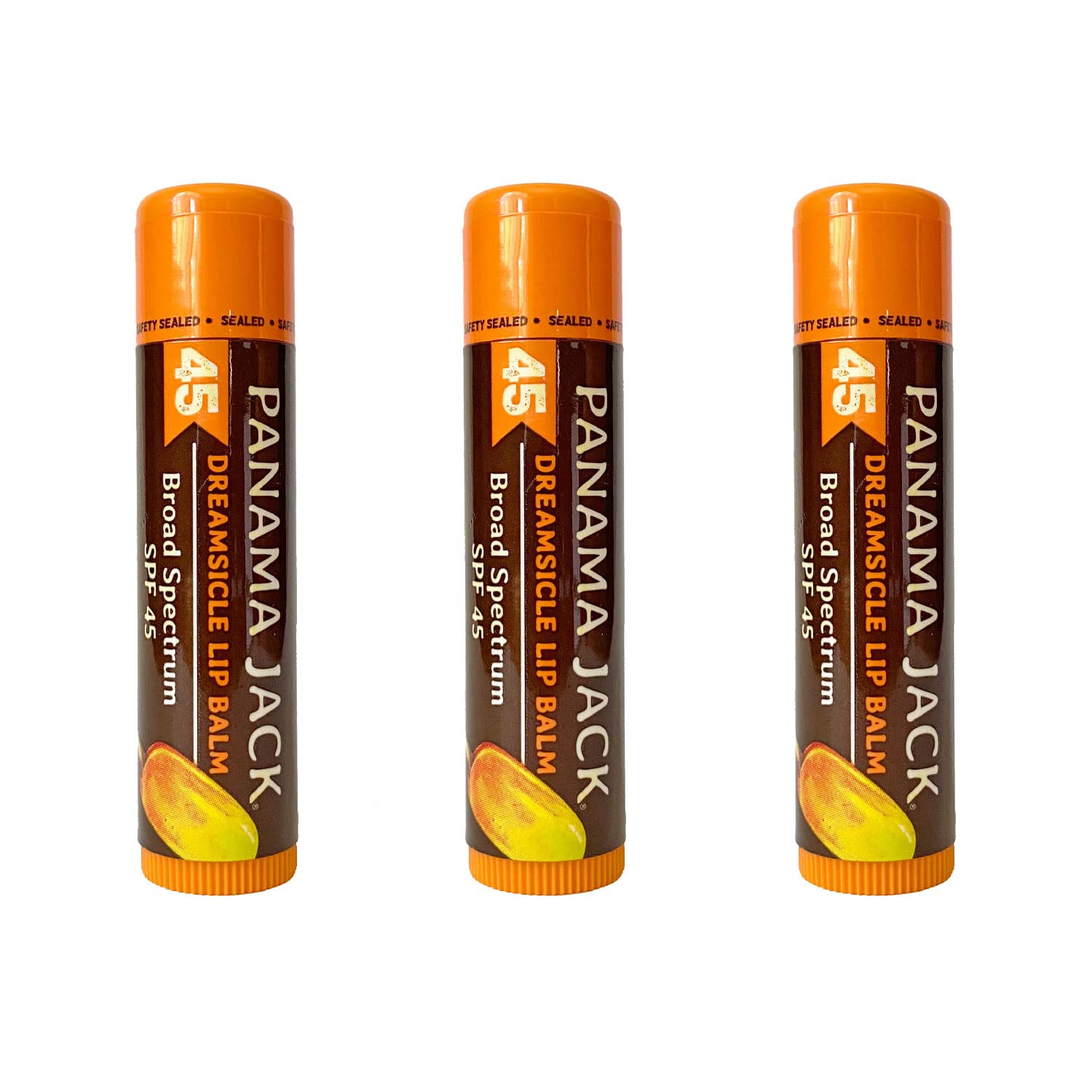 Panama Jack Sunscreen Lip Balm Dreamsicle front view with SPF 45 protection