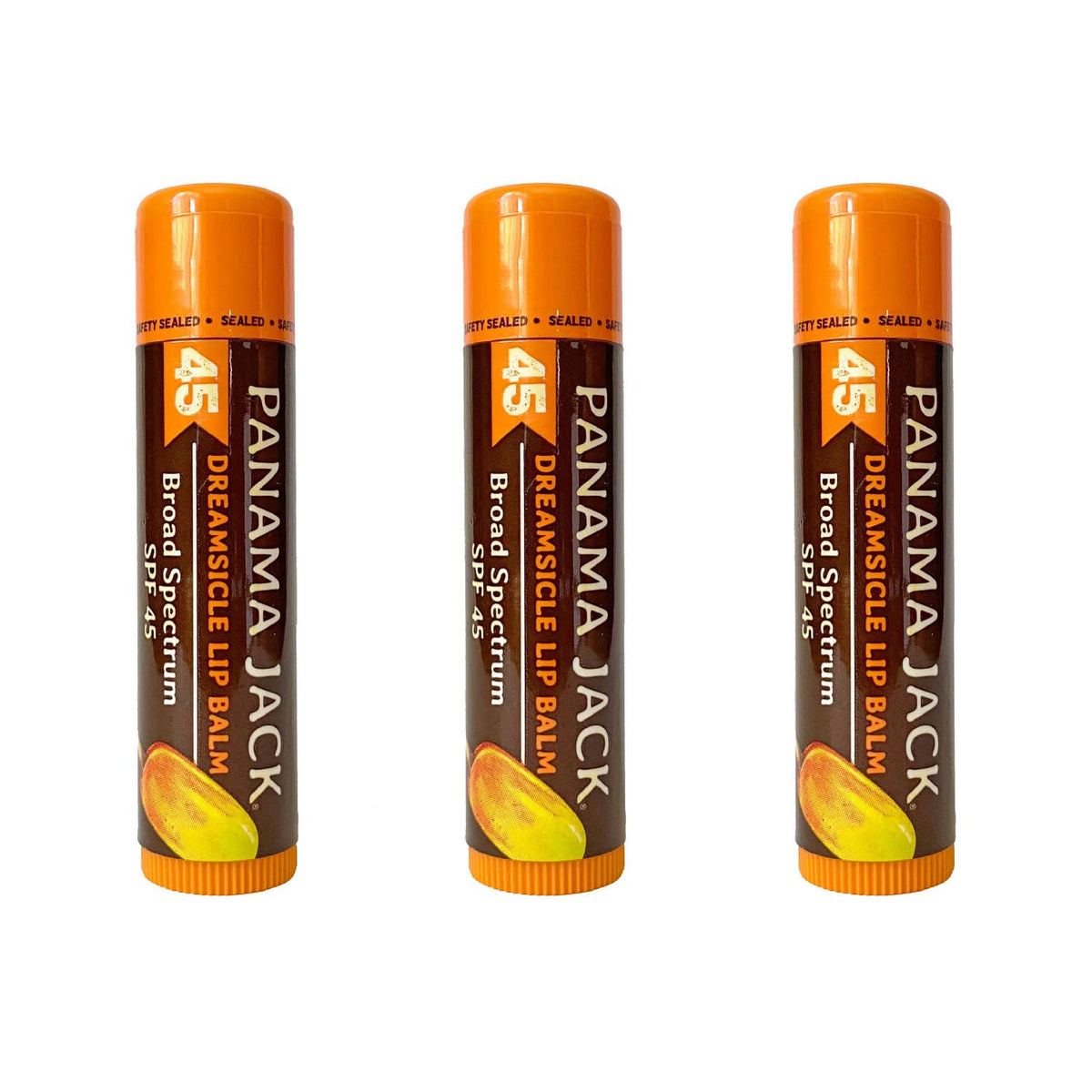 Panama Jack Sunscreen Lip Balm Dreamsicle front view with SPF 45 protection
