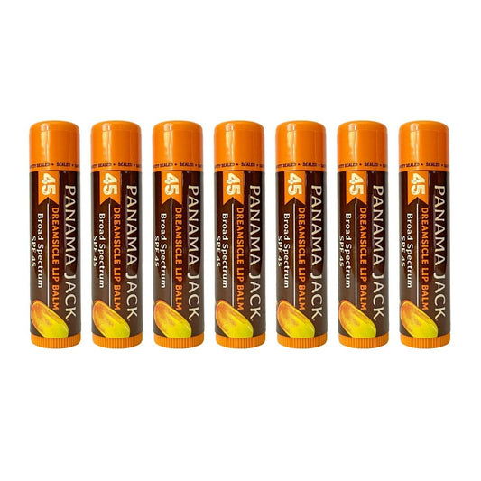 Panama Jack Sunscreen Lip Balm Dreamsicle on lips, smooth protection outdoors