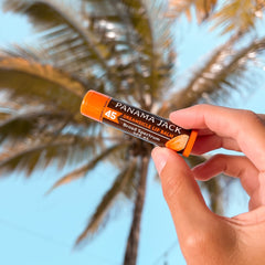 Panama Jack Sunscreen Lip Balm Mango front view with tropical fragrance and protection