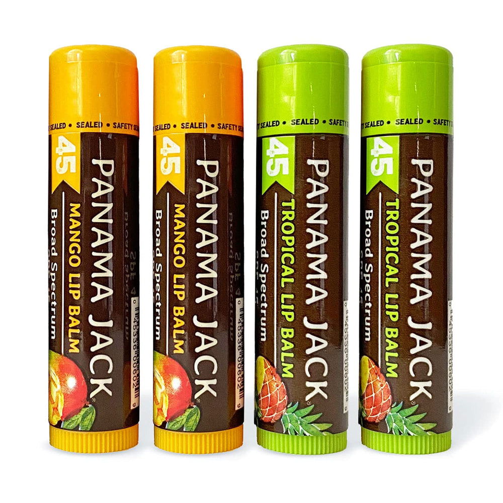 Panama Jack lip balm flavor pack with SPF 45 protection for lips.