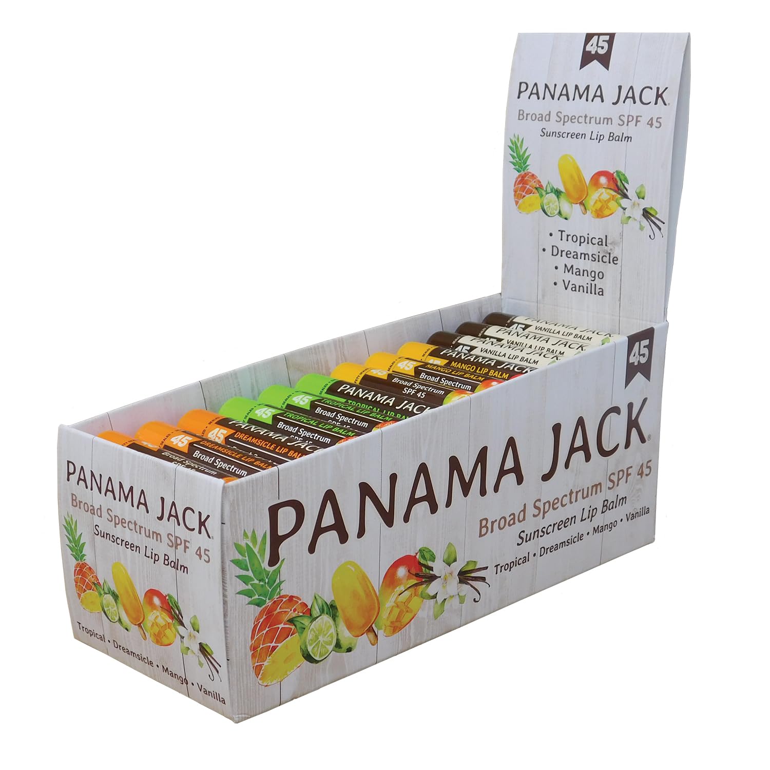 Panama Jack Sunscreen Lip Balm SPF 45 tube close-up showing smooth application and protection