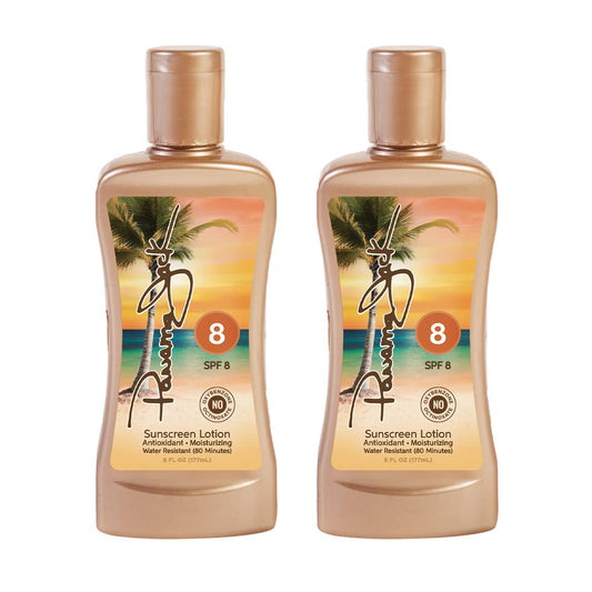 Panama Jack Sunscreen Tanning Lotion SPF 8 bottle shown for sun protection at the beach