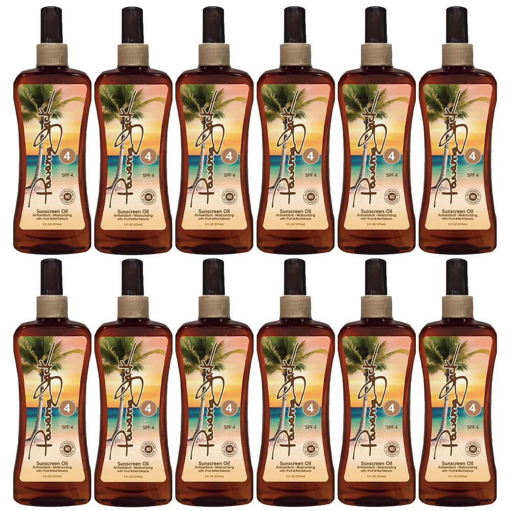 Panama Jack Sunscreen Tanning Oil bottle with pump for easy application.